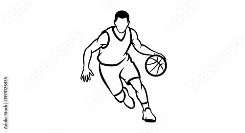 A basketball player dribbling a ball with intense focus and athleticism.