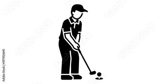 A golfer preparing to hit a golf ball with a putter on a green.