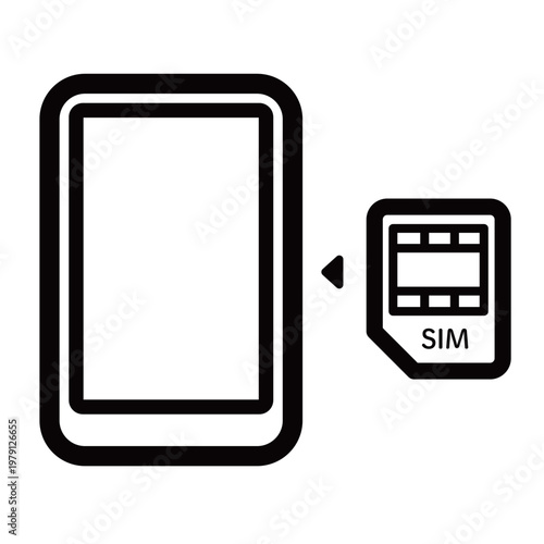 格安スマホのシンプルなアイコン｜スマートフォンにSIMカードを挿入するイラスト