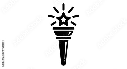 Simple black and white illustration of a torch with a star