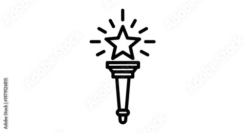 A simple line drawing of a torch with a star on top, symbolizing freedom and guidance.