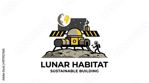 Lunar Habitat Symbol with Astronaut and Moon