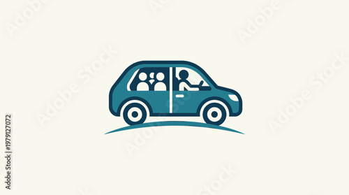Cartoon Car with Passengers and Driver