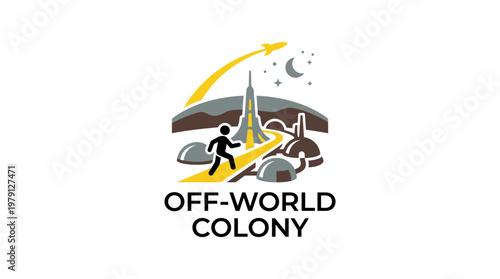 Off-World Colony Logo Featuring Astronaut and Spaceship