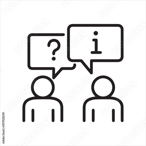 Question and answer, linear icon. Dialogue, two people talking, one person asks the other answers. Counselling. Line with editable stroke