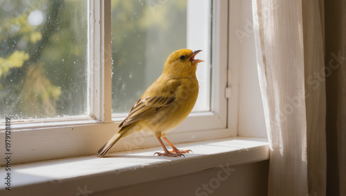 Canary indoor shot with 50mm lens and soft window lighting warm natural pet portrait