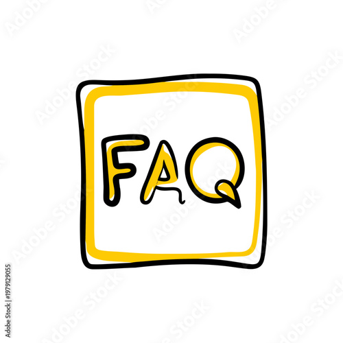 FAQ word in a box, frequently asked questions, information search symbol, help icon