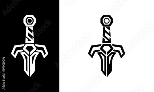 Black and white sword graphic designs.