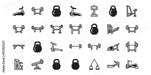 Gym Icons, Fitness Symbols, Workout Graphics, Exercise Signs, 32 Black Vector Illustrations