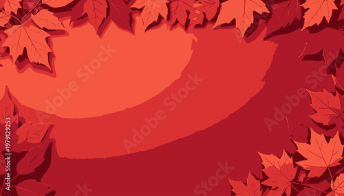 Ein herbstlicher Hintergrund mit roten Ahornblättern als Rahmen und viel Platz für Text in der Mitte, ideal für saisonale Designs und Banner.