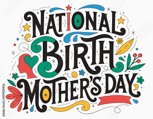 Birth Mother’s Day Vector Art, Celebrating Adoption and Motherhood Isolated on White