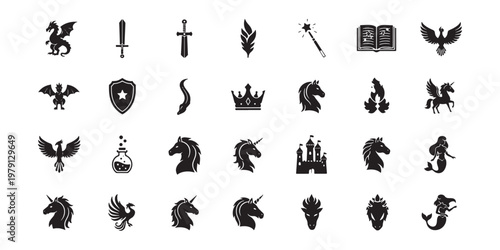 Vintage crest, coat of arms, shield icons, 25 heraldry symbols