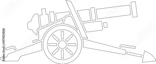 White silhouette of a vintage military cannon vector illustration for war history and artillery weapon concepts