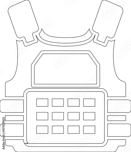 Minimalist Bulletproof Tactical Vest Body Armor Line Art Icon Illustration for Military Defense Security and Law Enforcement Protection Gear Design