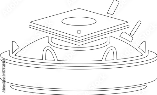 Minimalist Black and White Line Art Icon of a Military Anti Tank Landmine Explosive Device Used in Modern Warfare and Defense Engineering