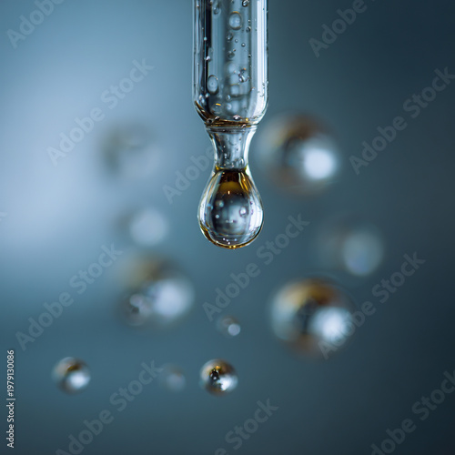 Scientific experiment liquid droplets suspended mid air macro detail creative science concept