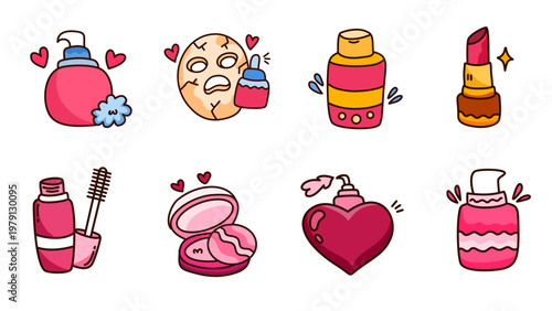 skincare and perfume bottle collection featuring lipstick facial mask and beauty products