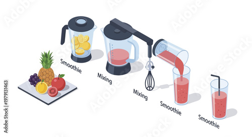 Step by step process of making a healthy fruit smoothie.
