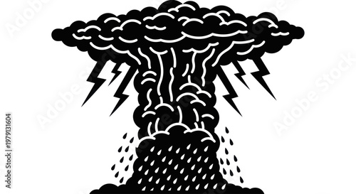 Stylized Black and White Illustration of a Powerful Storm Cloud.