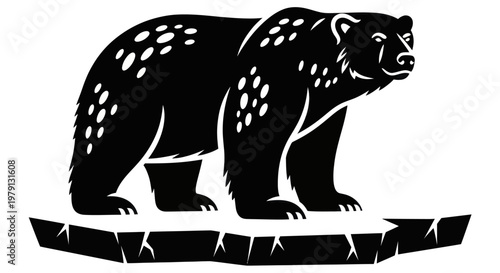 Stylized Black Bear Silhouette on Ice Floe.