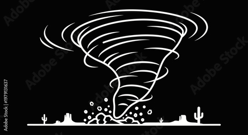 Stylized Tornado Twister Dust Devil Desert Landscape Illustration.