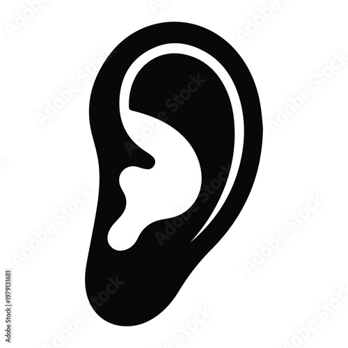 Human Ear Icon Silhouette Vector black design on a white background