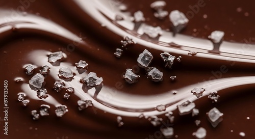 Deliciously smooth dark chocolate swirls adorned with glistening flakes of sea salt create a tempting sweet and savory confectionary delight perfect for culinary presentations and decadent
