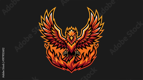 Fiery Phoenix Soaring Above Flames in a Dark Background.