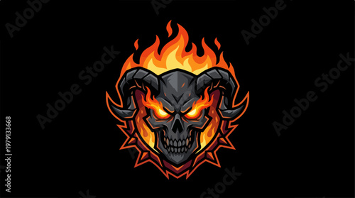 Fiery Skull Emblem - A Symbol of Power and Darkness.