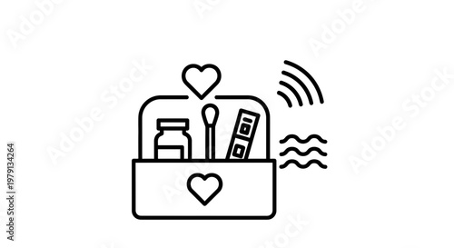 Health Kit Icon: Medical Supplies, Heart, Wi-Fi Signal, and Waves