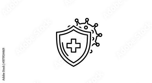 Shield with cross protecting against virus icon, immune system defense concept