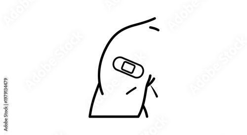 Simple Line Drawing of a Band-Aid on an Arm, Vaccination Concept