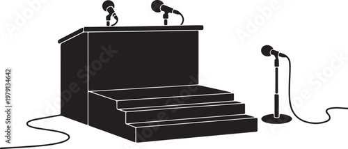 Professional podium with microphone for public speaking conference presentations .Public Speaking and Press Conference Stage