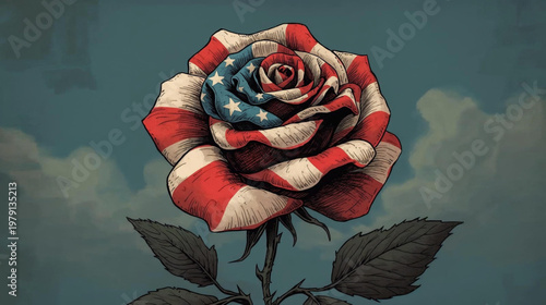 Foto vintage illustration of a rose with petals designed to resemble the American fla