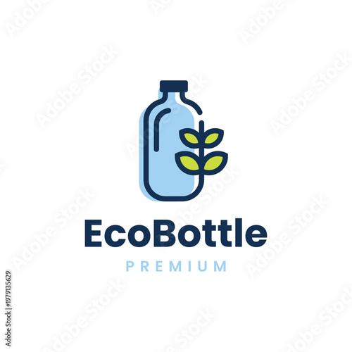 Eco friendly bottle logo with leaf symbol