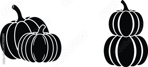 blackandwhite illustration of pumpkins on white background