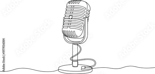 Vintage Microphone Line on a Stand with a Cable, Minimalist Retro Audio Equipment antique