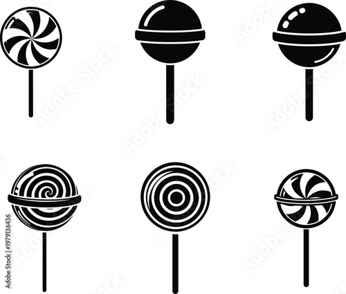 six different types of lollipops on white background