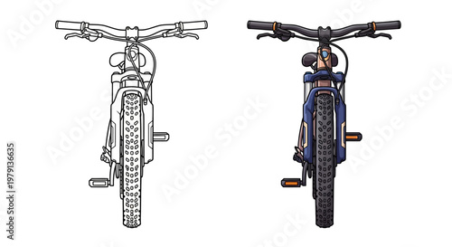 Front View of a Bicycle: Line Art and Colored Version Comparison