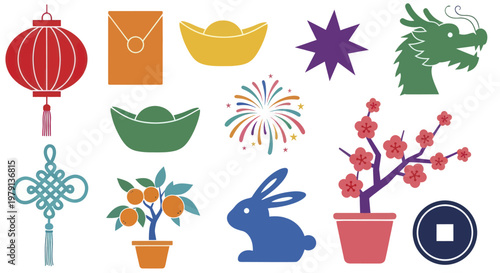 Chinese New Year Symbols Collection Festive Decorations and Icons.