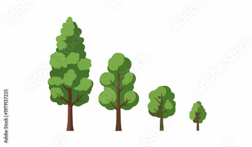 Set of Four Green Trees in Descending Size Order Flat Vector Illustration Nature Plant Collection