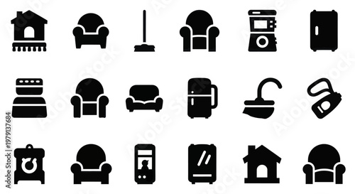 Collection of Household Furniture and Appliance Icons.