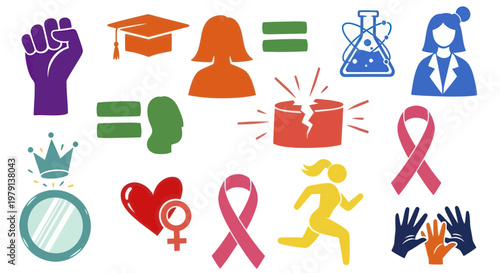 Collection of Symbols Representing Womens Empowerment and Social Issues.