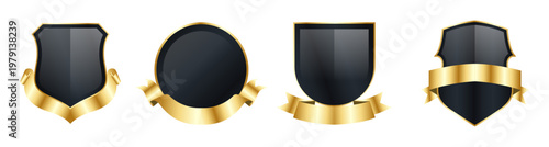 Black gold label badges design set. Golden retro frame with black. empty vintage frame. Simple golden luxury vintage design. Blank mockup of retro gold frame. isolated vector illustration