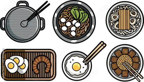 A set of japanese food item vector illustration.