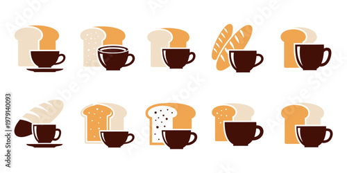coffee and bread logo design collection illustration
