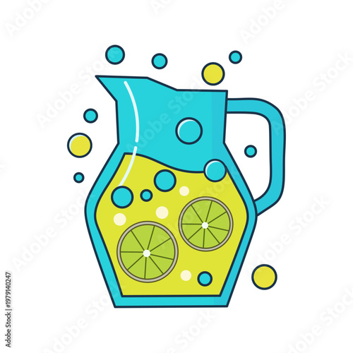 Refreshing Citrus Beverage Pitcher with Lime Slices and Bubbles