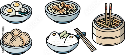 A set of japanese food item vector illustration.