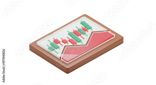 A graphic illustration of a financial chart on a tablet screen showing market trends and analysis