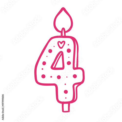 Number four candle cute kawaii line icon